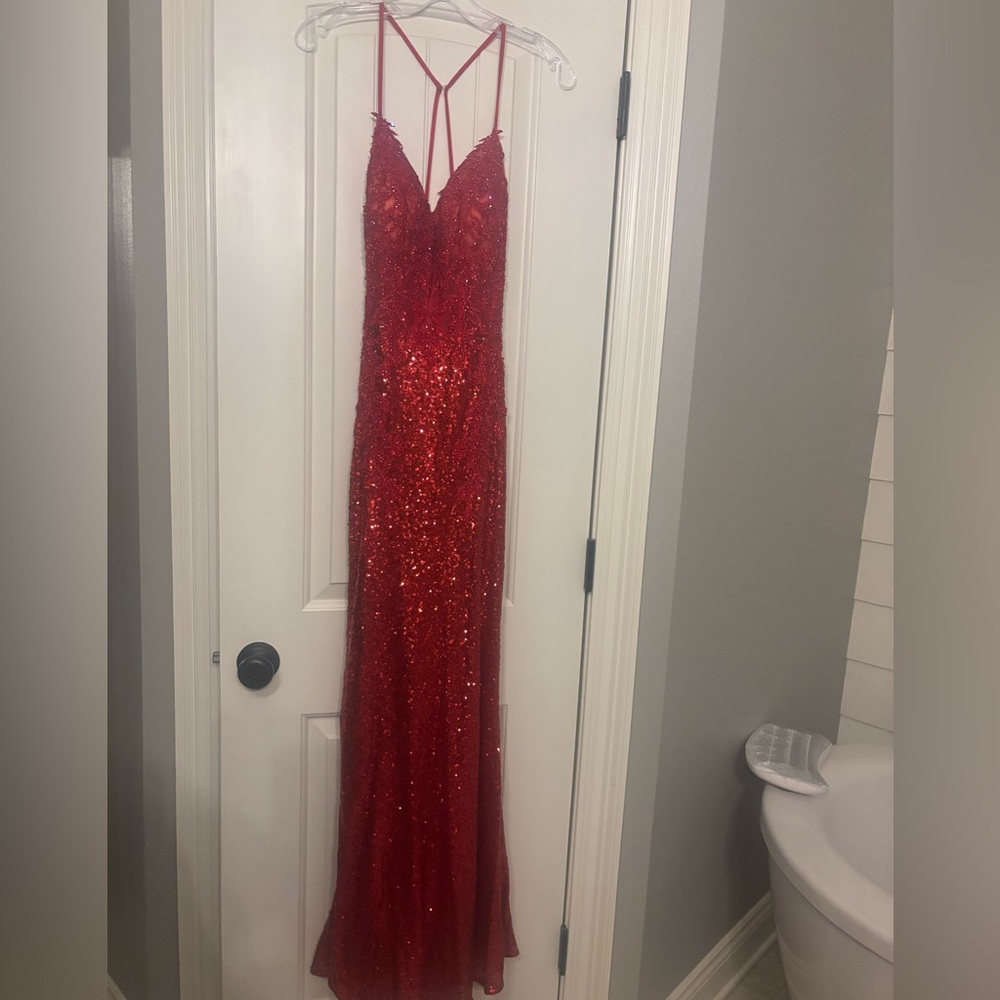 Sherri Hill Red Sequin Maxi Dress